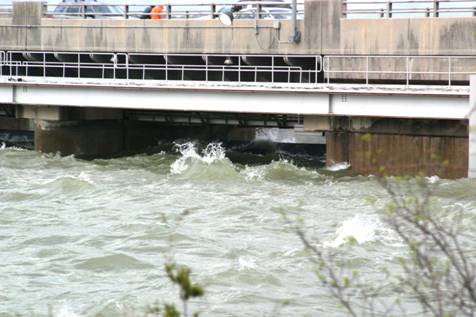 Water over the flood gates at Table Rock